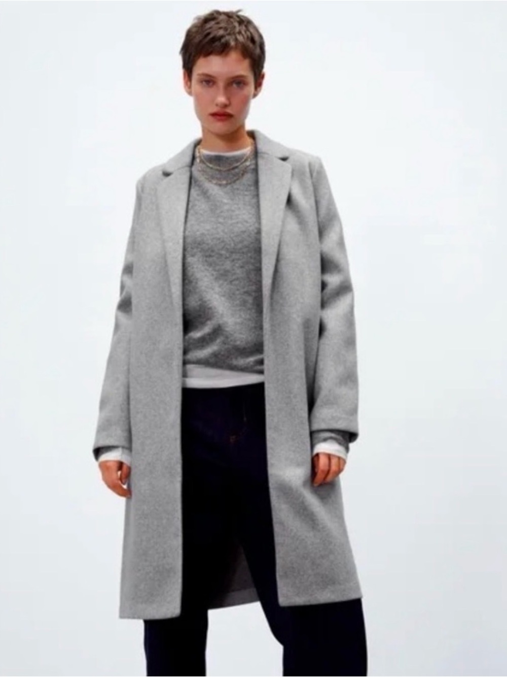Zara Light Gray Long Open-Front Trench Coat